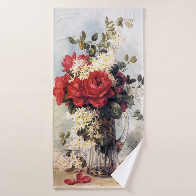 Red Roses Clematis French Artist Paul De Longpre Bath Towel Set (Bath Towel)