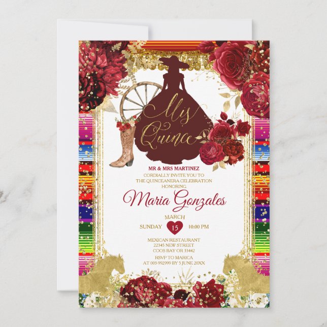 Red Roses Colourful Mis Quince 15 Anos Quinceañera Invitation (Front)