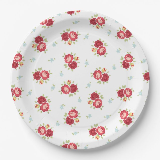 Red Roses Country Cute and Pretty Paper Plates (Front)