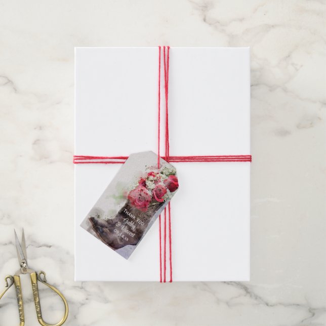 Red Roses Cowboy Boots Western Wedding Favour Tag (With Twine)