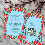 Red Roses Custom B'nai Bat Bar Mitzvah QR Code Invitation<br><div class="desc">Perfect card to announce a bat mitzvah, bar mitzvah or other Jewish celebration! Hand made art for you! FULLY CUSTOMIZABLE! Click on “Personalise” above to edit the text and add your link to the QR code. Click "edit using design tool" to adjust the fonts, colours and placements and to delete...</div>