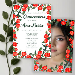Red Roses CUSTOM Photo Quinceañera Invitation
