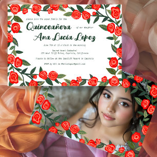 Red Roses CUSTOM Photo Quinceañera Invitation