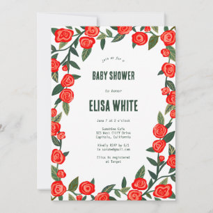 Red Roses CUSTOM QR Code BABY SHOWER Invitation