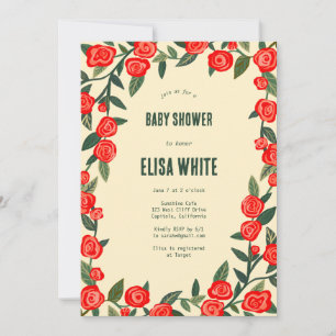 Red Roses CUSTOM QR Code BABY SHOWER Invitation
