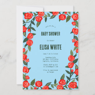 Red Roses CUSTOM QR Code BABY SHOWER Invitation