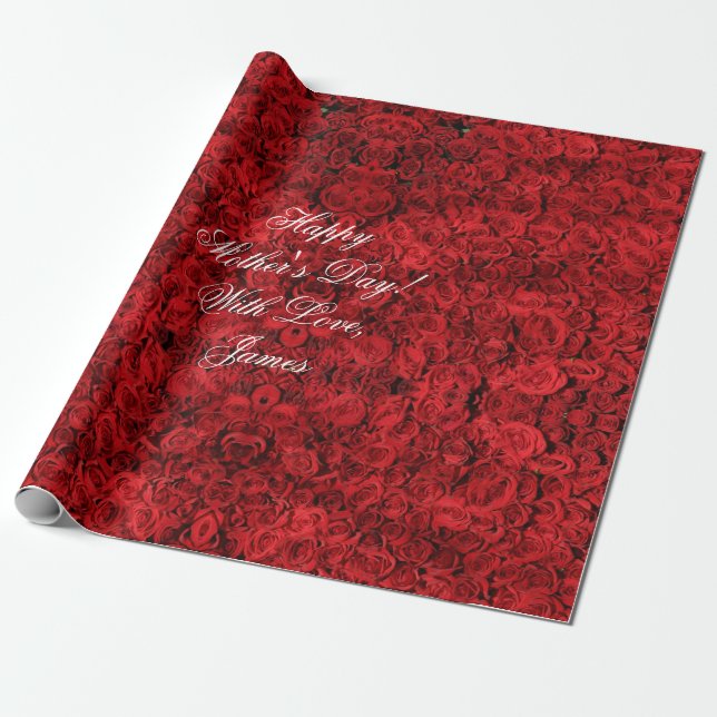 Red Roses Custom Text Happy Mother's Day Floral Wrapping Paper (Unrolled)