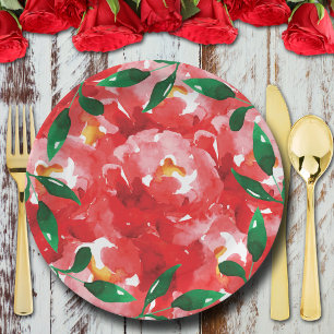 Red Roses Derby Bridal Shower Paper Plate