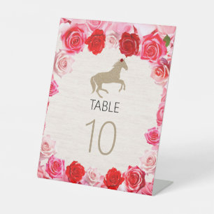 Red Roses Derby Party Table Number Pedestal Sign