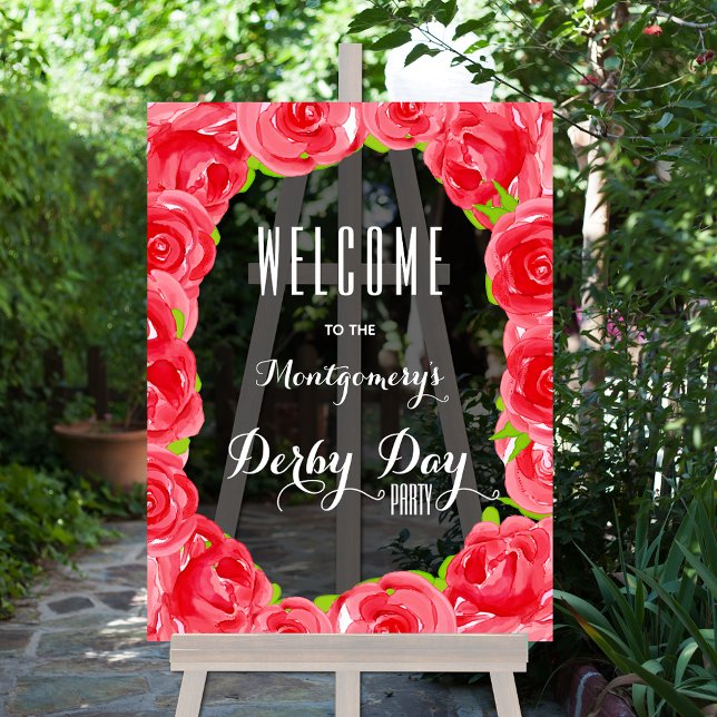 Red Roses Derby Party Welcome Acrylic Sign (Red Roses Derby Party Smoky Acrylic Welcome Sign)
