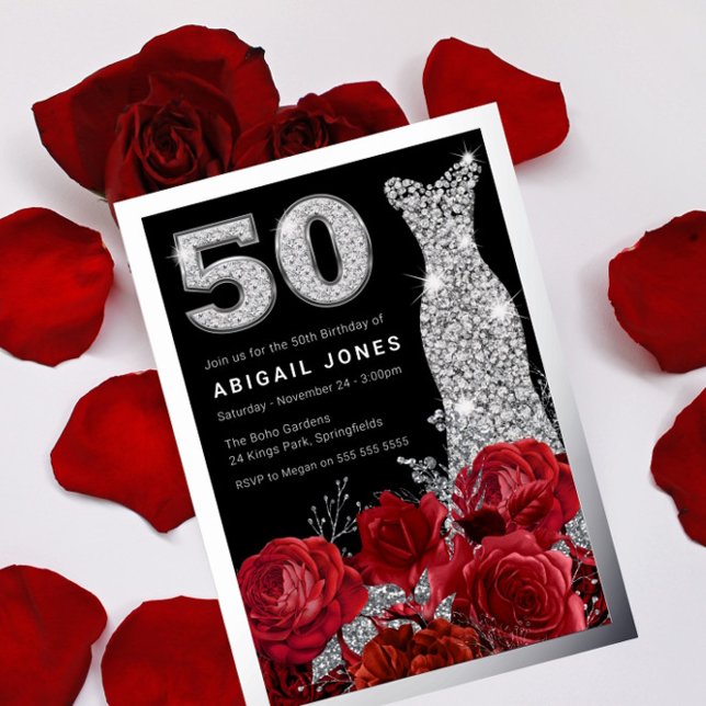 Red Roses Diamond Gown 50th Birthday Real Silver  (Creator Uploaded)