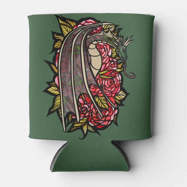 Red Roses Dragon Art                 Can Cooler (Front)