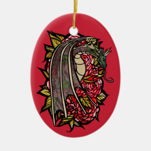 Red Roses Dragon Art                               Ceramic Tree Decoration