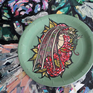 Red Roses Dragon Art Paper Plate
