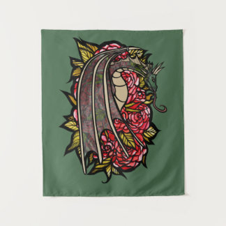 Red Roses Dragon Art Tapestry