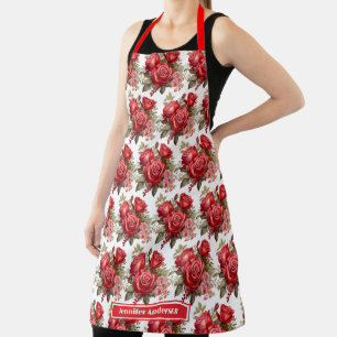 Red Roses Elegant Floral  Apron