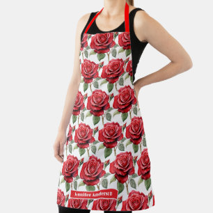 Red Roses Elegant Floral  Apron
