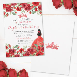 Red Roses Elegant Floral Quinceanera Invitation