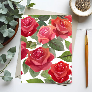 Red Roses Elegant Floral Rose Watercolor Postcard