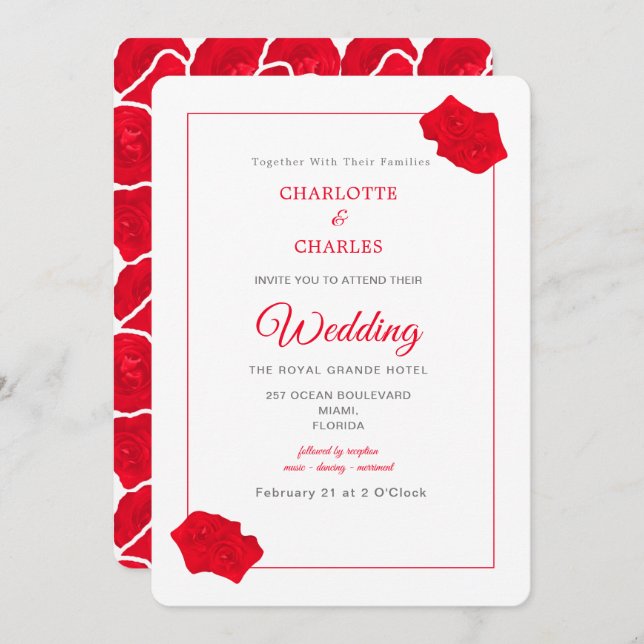 Red Roses Elegant Floral Wedding Invitation (Front/Back)