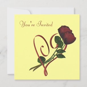 Red Roses Elegant Heart Square Floral Invitation