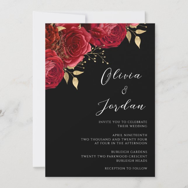 Red Roses Elegant Modern Wedding Invitation (Front)