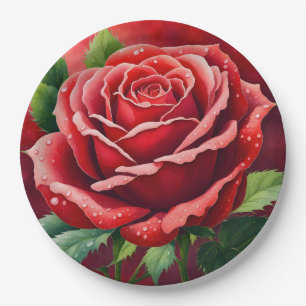 Red Roses Elegant Pretty Paper Plate