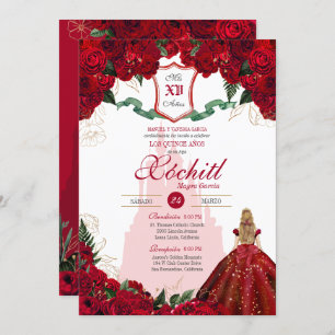 Red Roses Elegant Princess Castle Quinceanera Invitation