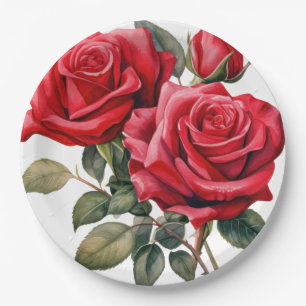 Red Roses Elegant Wedding Paper Plate