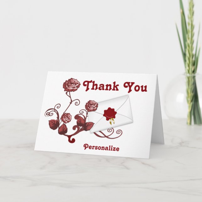 Red Roses & Envelope Thank You  - Personalise Card (Front)