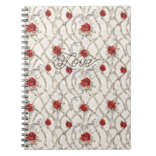 Red Roses Faux Wood Floral Love Notebook