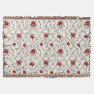 Red Roses Faux Wood Floral Love Throw Blanket