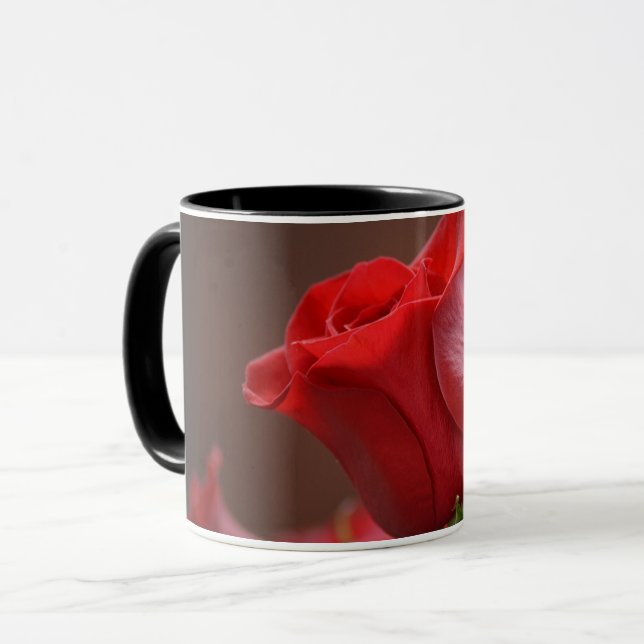 Red Roses Floral Art - Elegant Nature-Inspired  Mug (Front Left)