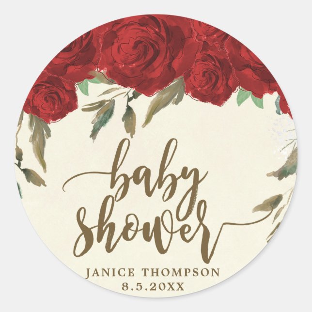 red roses floral baby shower sticker favors (Front)