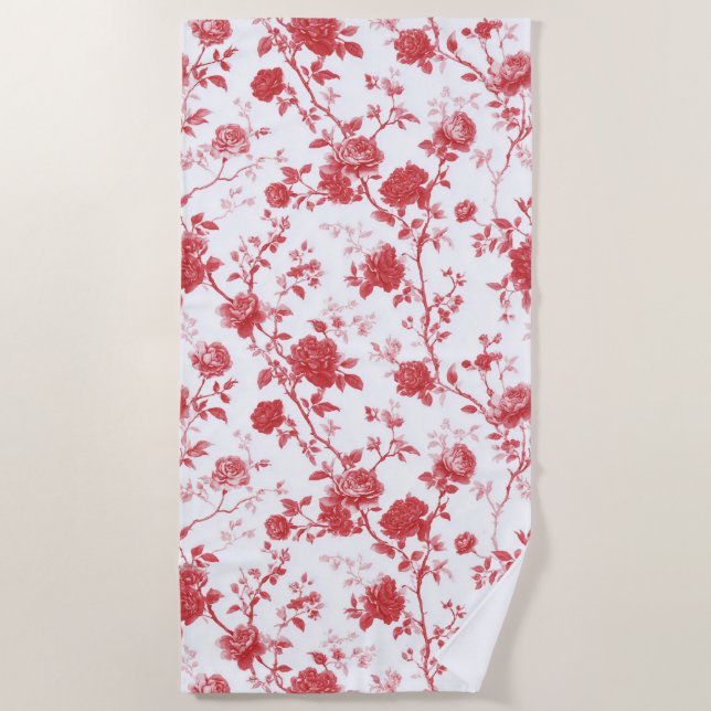 Red Roses Floral  Beach Towel (Front)