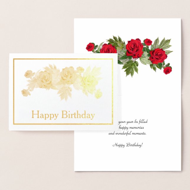 Red Roses Floral Birthday Gold Foil Card (Display)