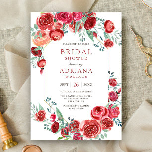 Red Roses Floral Bouquet Bridal Shower Invitation