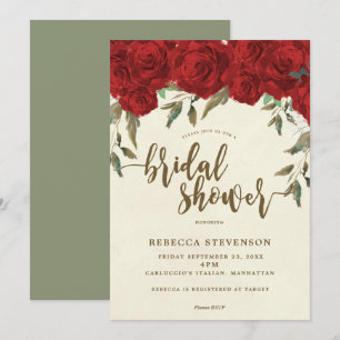 red roses floral bridal shower invitation