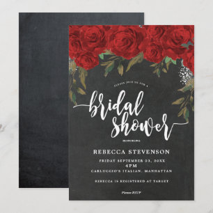 red roses floral bridal shower invitation chalk
