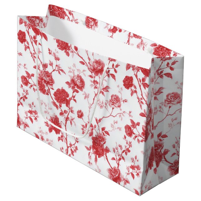 Red Roses Floral Bridal Shower Large Gift Bag (Front Angled)
