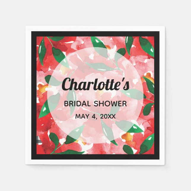 Red Roses Floral Bridal Shower Napkin (Front)