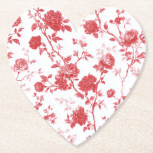 Red Roses Floral Bridal Shower Paper Coaster