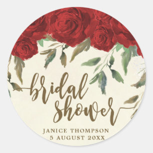 red roses floral bridal shower sticker favours