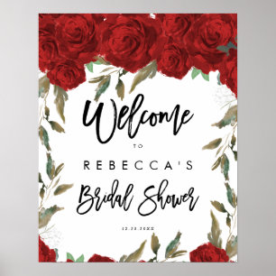 red roses floral bridal shower welcome sign