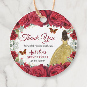 Red Roses Floral Butterflies Princess Yellow Dress Favour Tags