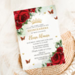 Red Roses Floral Butterflies Quinceañera Sweet 16 Invitation<br><div class="desc">Personalise this boho chic vibrant red floral Quinceañera / Sweet 16 birthday invitation easily and quickly. Simply click the customise it further button to edit the texts, change fonts and fonts colours. Featuring beautiful bright red roses and red and gold butterflies. Matching items available in store. (c) Somerset Fine Paperie...</div>