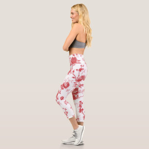 Red Roses Floral Capri Leggings