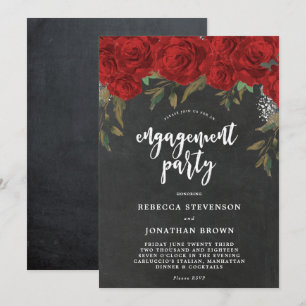 red roses floral chalk engagement party invitation