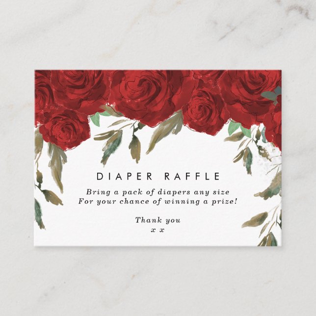 red roses floral Diaper Raffle enclosure card (Front)