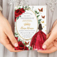 Red Roses Floral Dress Quinceañera Dama Request